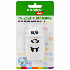 Точилка с ластиком 2 в 1 BRAUBERG KIDS &laquo;Панда&raquo;, 2 отверстия, блистер, 271988