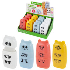 Точилка с ластиком 2 в 1 BRAUBERG KIDS &laquo;Зверушки&raquo;, 2 отверстия, дизайн ассорти, 271989