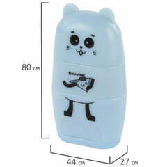 Точилка с ластиком 2 в 1 BRAUBERG KIDS &laquo;Зверушки&raquo;, 2 отверстия, дизайн ассорти, 271989