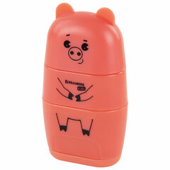 Точилка с ластиком 2 в 1 BRAUBERG KIDS &laquo;Зверушки&raquo;, 2 отверстия, дизайн ассорти, 271989