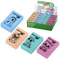 Ластик BRAUBERG KIDS &laquo;Школьный&raquo;, 26&times;17&times;7 мм, прямоугольный, пастельные цвета ассорти, 271991
