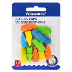 Ластики-колпачки BRAUBERG &laquo;Eraser Caps&raquo;, НАБОР 12 ШТУК, яркие цвета ассорти, блистер, 271994