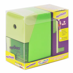 Точилка механическая ЮНЛАНДИЯ &laquo;Пастель&raquo;, для чернографитных и цветных карандашей, корпус зелёный, 272000