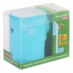 Точилка механическая BRAUBERG KIDS, для простых и цветных карандашей, корпус голубой, крепление к столу, 272005