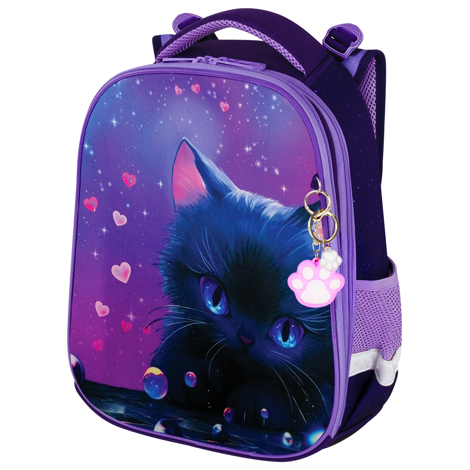 Ранец BRAUBERG PREMIUM, 2 отделения, с брелоком, "Anime cat", 38х29х16 см, 272017