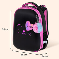 Ранец BRAUBERG SHINY, 2 отделения, с брелоком, "Улыбающийся котик", 38х28х14 см, 272040