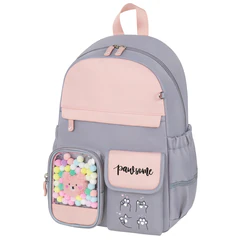 Рюкзак BRAUBERG PASTEL с термонашивками в комплекте, "Sweet paws", серый, 40х29х14 см, 272064