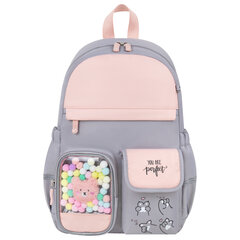 Рюкзак BRAUBERG PASTEL с термонашивками в комплекте, &laquo;Sweet paws&raquo;, серый, 40&times;29&times;14 см, 272064