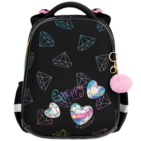 Ранец BRAUBERG LUMINOUS, 2 отделения, с брелоком, "Diamonds", СВЕТЯЩИЙСЯ РИСУНОК, 38х29х16 см, 272070 - фото 2