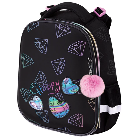 Ранец BRAUBERG LUMINOUS, 2 отделения, с брелоком, "Diamonds", СВЕТЯЩИЙСЯ РИСУНОК, 38х29х16 см, 272070