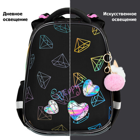 Ранец BRAUBERG LUMINOUS, 2 отделения, с брелоком, "Diamonds", СВЕТЯЩИЙСЯ РИСУНОК, 38х29х16 см, 272070 - фото 12