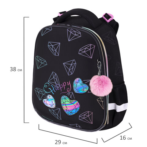 Ранец BRAUBERG LUMINOUS, 2 отделения, с брелоком, "Diamonds", СВЕТЯЩИЙСЯ РИСУНОК, 38х29х16 см, 272070 - фото 10