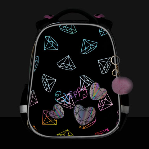 Ранец BRAUBERG LUMINOUS, 2 отделения, с брелоком, "Diamonds", СВЕТЯЩИЙСЯ РИСУНОК, 38х29х16 см, 272070 - фото 8