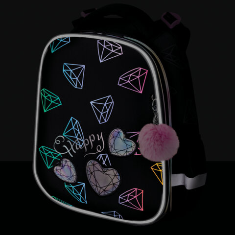 Ранец BRAUBERG LUMINOUS, 2 отделения, с брелоком, "Diamonds", СВЕТЯЩИЙСЯ РИСУНОК, 38х29х16 см, 272070 - фото 7