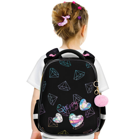 Ранец BRAUBERG LUMINOUS, 2 отделения, с брелоком, "Diamonds", СВЕТЯЩИЙСЯ РИСУНОК, 38х29х16 см, 272070 - фото 9