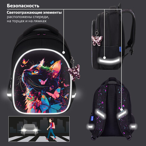 Рюкзак BRAUBERG OPTIMA, 2 отделения, с брелоком, "Butterfly catcher", СВЕТЯЩИЙСЯ, 36х27х18 см, 272097 - фото 14
