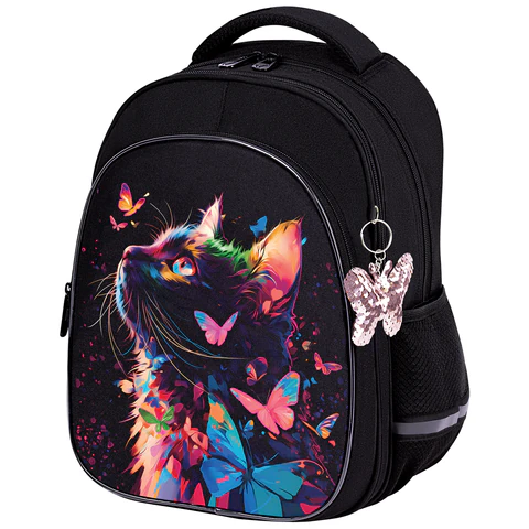 Рюкзак BRAUBERG OPTIMA, 2 отделения, с брелоком, "Butterfly catcher", СВЕТЯЩИЙСЯ, 36х27х18 см, 272097