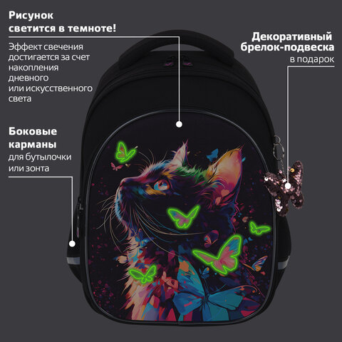 Рюкзак BRAUBERG OPTIMA, 2 отделения, с брелоком, "Butterfly catcher", СВЕТЯЩИЙСЯ, 36х27х18 см, 272097 - фото 10