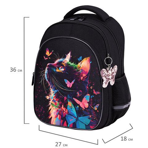 Рюкзак BRAUBERG OPTIMA, 2 отделения, с брелоком, "Butterfly catcher", СВЕТЯЩИЙСЯ, 36х27х18 см, 272097 - фото 9