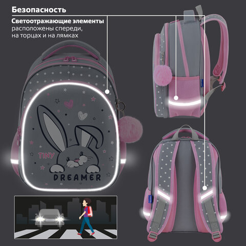 Рюкзак BRAUBERG OPTIMA, 2 отделения, с брелоком, "Curious bunny", 36х27х18 см, 272098 - фото 15