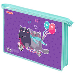 Папка для тетрадей ПИФАГОР А4, 1 отделение, картон/<wbr/>пластик, на молнии, &laquo;Bike cats&raquo;, 272125
