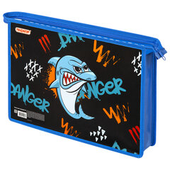 Папка для тетрадей ПИФАГОР А4, 1 отделение, картон/<wbr/>пластик, на молнии, &laquo;Angry shark&raquo;, 272129
