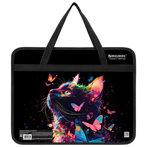 Папка на молнии с ручками BRAUBERG А4, 1 отделение, пластик, 80 мм, "Butterfly catcher", 272165