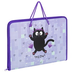 Папка для труда на молнии с ручками ПИФАГОР А4, 1 отделение, пластик, органайзер, &laquo;Falling cat&raquo;, 272226