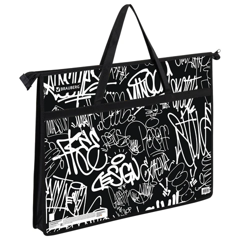 Папка для рисунков и чертежей с ручками BRAUBERG А3, пластик, молния сверху, Graffiti, 272233