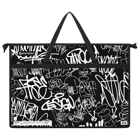 Папка для рисунков и чертежей с ручками BRAUBERG А3, пластик, молния сверху, Graffiti, 272233