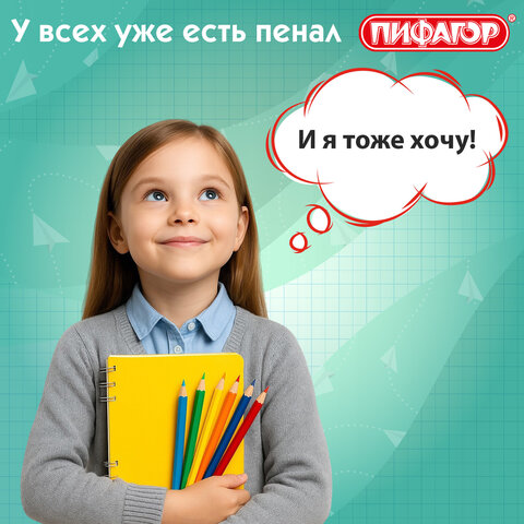 Пенал-тубус ПИФАГОР на молнии, ткань, черный, 22х5 см, 272255