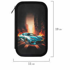 Пенал ЮНЛАНДИЯ, 3 отделения, картон с эффектом soft-touch, 19&times;11 см, &laquo;Fire car&raquo;, 272267