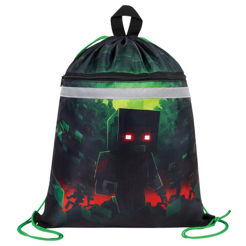 Мешок для обуви BRAUBERG, с петлей, светоотражающая полоса, 2 отделения, 46х36 см, Night warrior, 272396