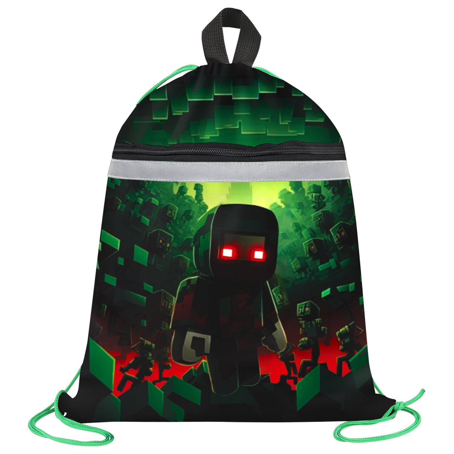 Мешок для обуви BRAUBERG, с петлей, светоотражающая полоса, 2 отделения, 46х36 см, Night warrior, 272396