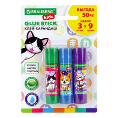 Клей-карандаш &laquo;Anime&raquo; 9 г, ВЫГОДНАЯ УПАКОВКА, BRAUBERG KIDS, 3 штуки на блистере, 272471