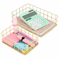 Органайзер для косметики корзинка 2 штуки из металла MONTE VITA (МОНТЕ ВИТА), 24&times;16&times;6,3 см + 17&times;12&times;6 см, золото, 272483