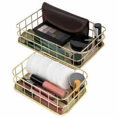 Органайзер для косметики корзинка 2 штуки из металла MONTE VITA (МОНТЕ ВИТА), 24&times;16&times;6,3 см + 17&times;12&times;6 см, золото, 272483