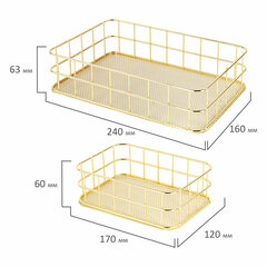 Органайзер для косметики корзинка 2 штуки из металла MONTE VITA (МОНТЕ ВИТА), 24&times;16&times;6,3 см + 17&times;12&times;6 см, золото, 272483