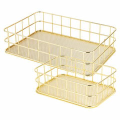 Органайзер для косметики корзинка 2 штуки из металла MONTE VITA (МОНТЕ ВИТА), 24&times;16&times;6,3 см + 17&times;12&times;6 см, золото, 272483