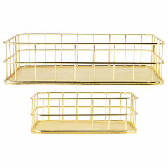 Органайзер для косметики корзинка 2 штуки из металла MONTE VITA (МОНТЕ ВИТА), 24&times;16&times;6,3 см + 17&times;12&times;6 см, золото, 272483