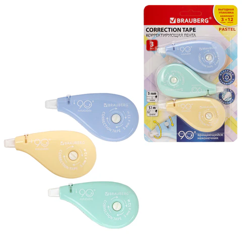 �������������� ����� BRAUBERG PASTEL 5 �� � 12 �, ����������� ���������� 90`, �������� �������� 3 ����� � ��������,�������� ���������,272489 �����