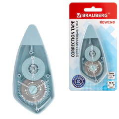 Корректирующая лента BRAUBERG REWIND, 5 мм х 16 м, механизм перемотки, корпус зеленый, блистер, 272489