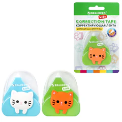 Корректирующая лента BRAUBERG KIDS &laquo;Котенок&raquo;, 5 мм х 6 м, корпус ассорти, блистер, 272494