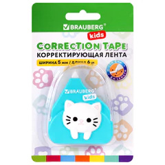 Корректирующая лента BRAUBERG KIDS &laquo;Котенок&raquo;, 5 мм х 6 м, корпус ассорти, блистер, 272494