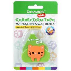 Корректирующая лента BRAUBERG KIDS &laquo;Котенок&raquo;, 5 мм х 6 м, корпус ассорти, блистер, 272494