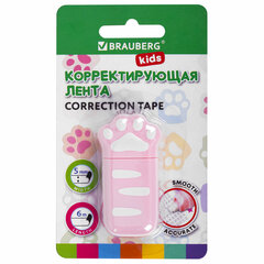Корректирующая лента BRAUBERG KIDS &laquo;ЛАПКИ&raquo;, 5 мм х 6 м, корпус розовый, блистер, 272497
