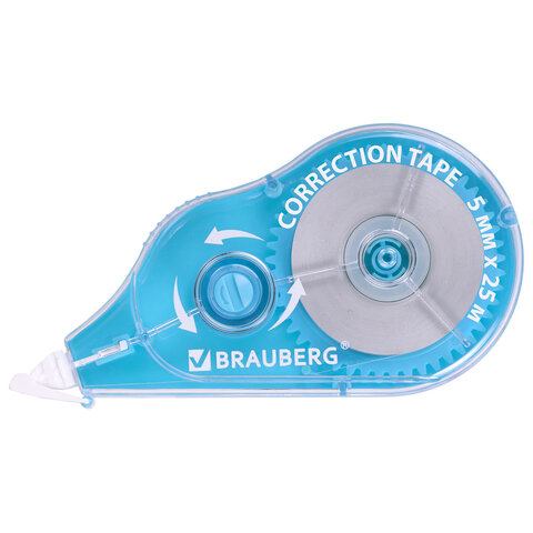Корректирующая лента BRAUBERG MAXI PLUS, 5мм х 25м, механизм перемотки, голубая, блистер, 272500