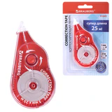 Корректирующая лента BRAUBERG MAXI PLUS, 5 мм х 25 м, механизм перемотки, корпус красный, блистер, 272501