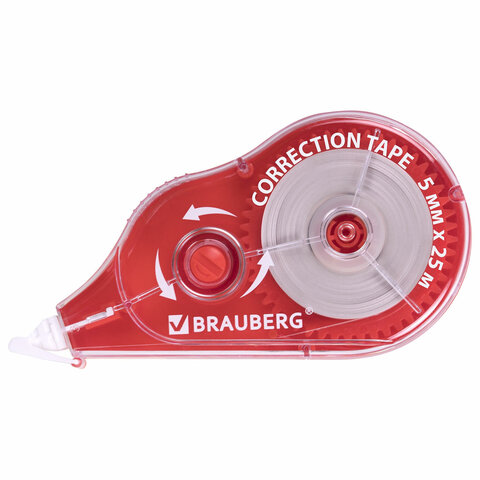Корректирующая лента BRAUBERG MAXI PLUS, 5мм х 25м, механизм перемотки, красная, блистер, 272501