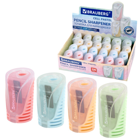Точилка с контейнером BRAUBERG "CELL PASTEL", пастельные цвета ассорти, 272503